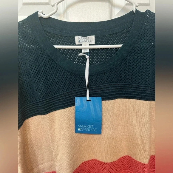 MARKET & SPRUCE Quintana Colorblock Mesh Detail Pullover sweater NWT - Picture 4 of 8